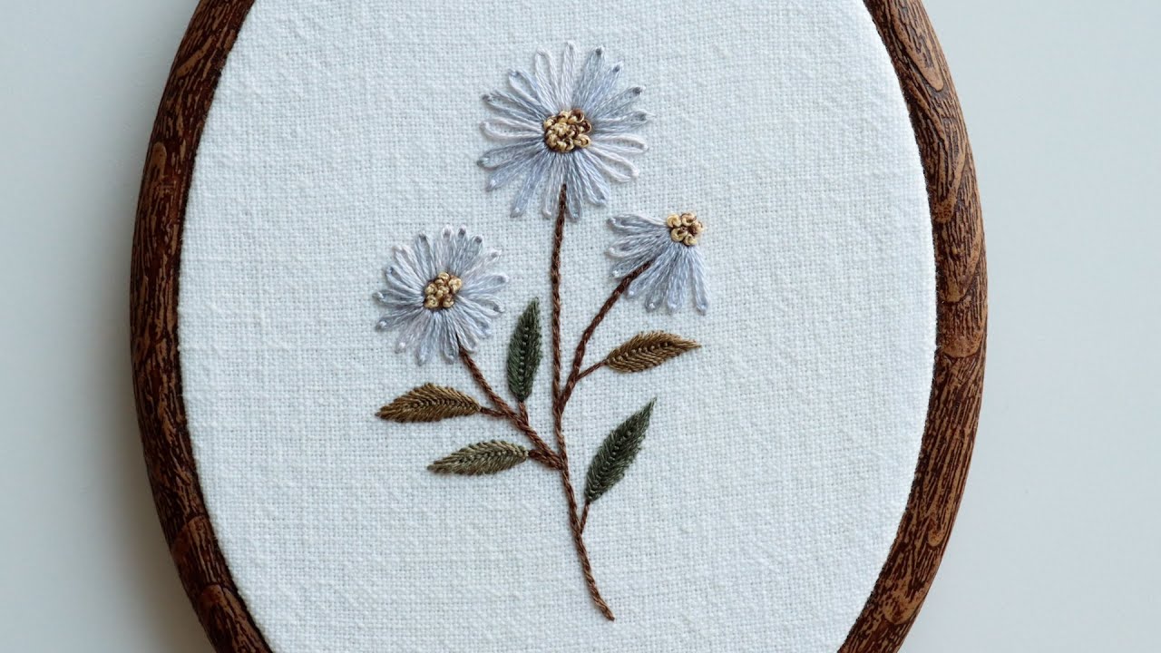 블랑주니의 프랑스자수 - 화이트 셔츠에 꽃자수 수놓기 feat.스티커 심지 Embroider flowers on a white shirt