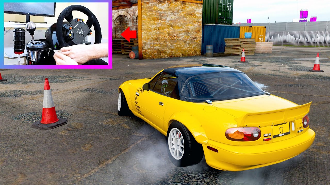 Forza Horizon 4 Drifting Mazda Miata at the Docks! (Steering Wheel + Handbrake Setup)
