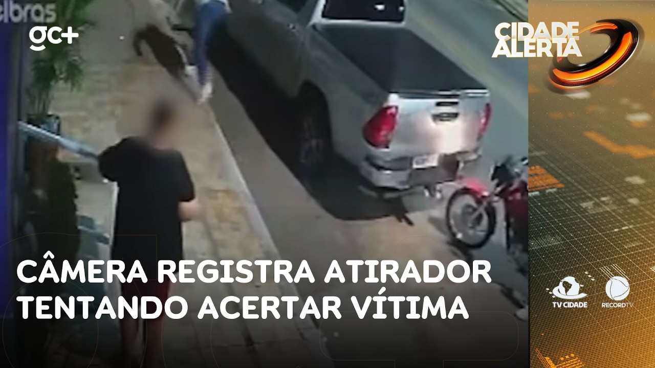 C&acirc;mera registra atirador tentando acertar v&iacute;tima com v&aacute;rios tiros | Cidade Alerta