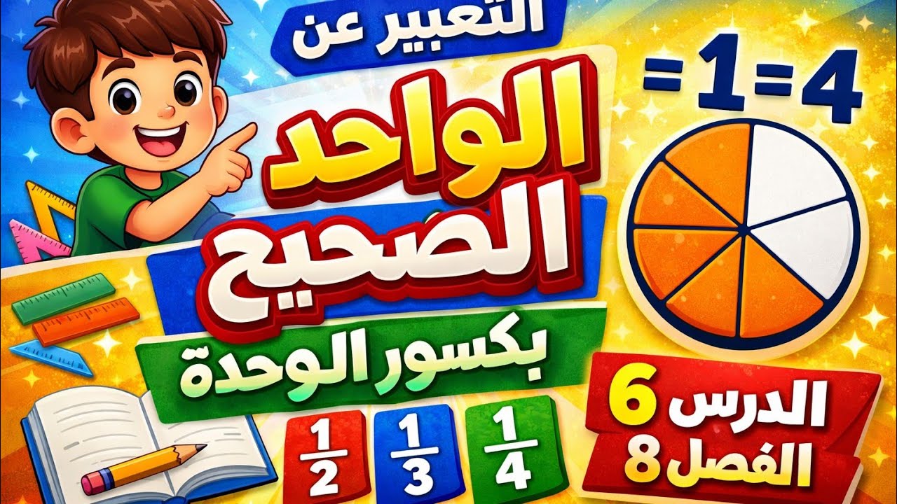 التعبير عن الواحد الصحيح بكسور الوحدة | درس 6 الفصل 8 رياضيات الصف الثالث الابتدائي ترم الثاني 2026