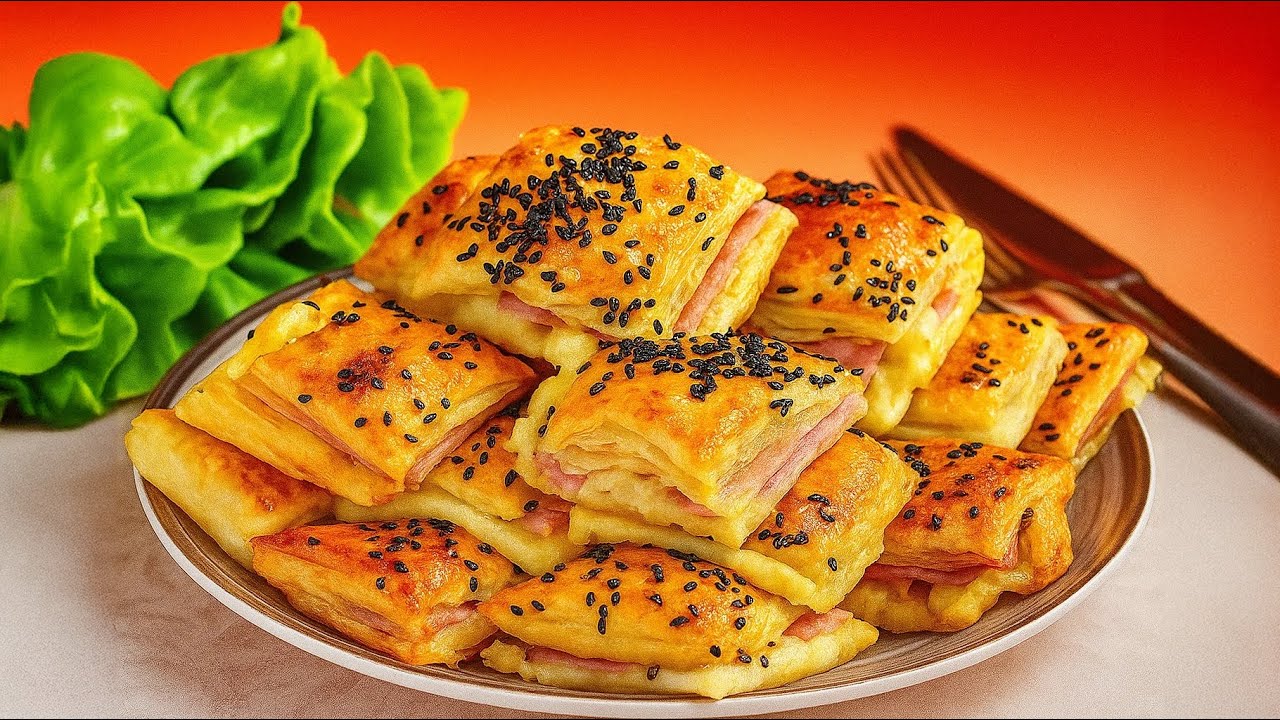 Easy Snack Puff Pastry Ham & Cheese Pockets That Will Blow Your Mind! 🧀🍖