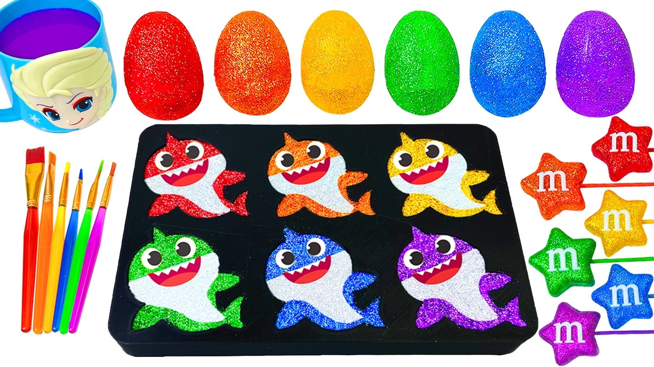 Satisfying Video l How To Make Rainbow 6 SHARKS SLIME FROM Mixing GLITTER& GLITTER Cutting ASMR