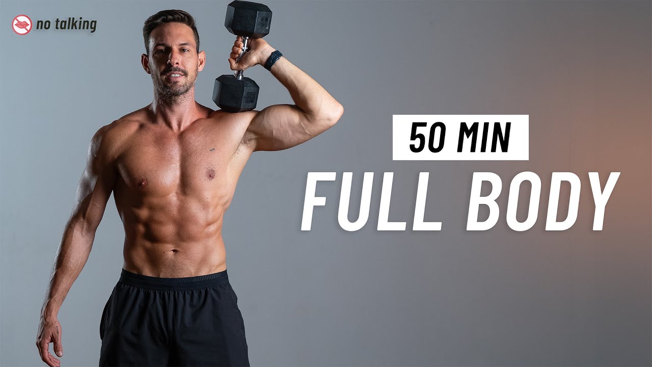 50 Min Full Body Dumbbell Workout At Home - Build Muscle, No Talking