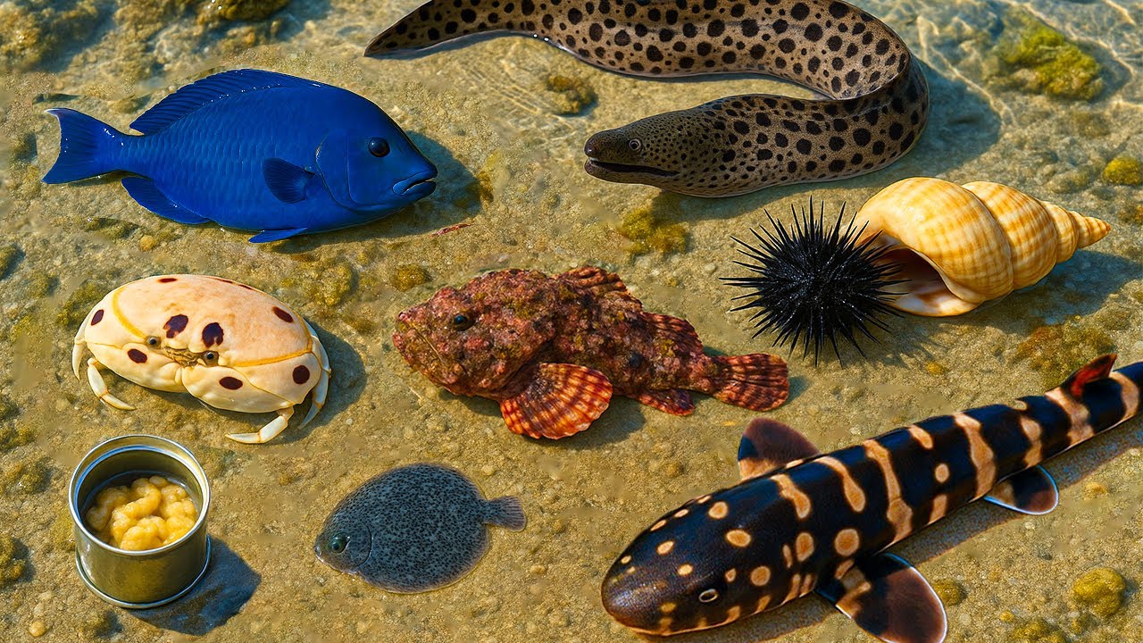 🌊 Coastal foraging | 🦈 Shark, 🐍 Moray Eel, 🐙 Octopus, 🐡 Devilfish & 🐚 Rare Seashells Discovery