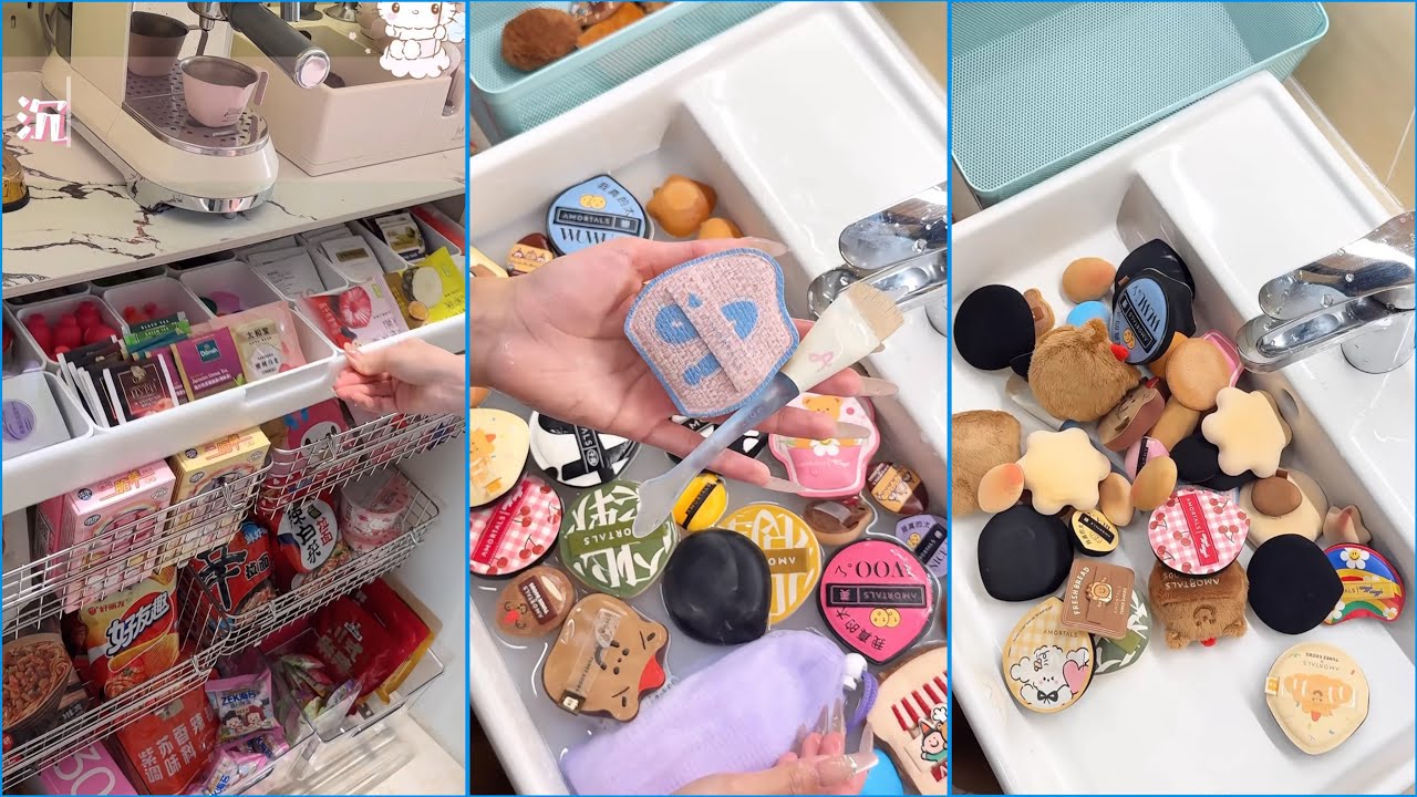 Coffee Cabinet Organization 💫🎀 | Deep Cleaning My Makeup Puff Sponge ✨