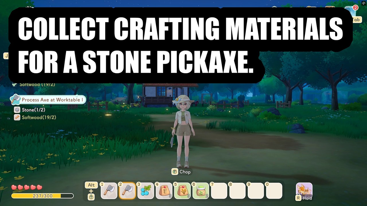 Collect crafting materials for a Stone Pickaxe - Starsand Island