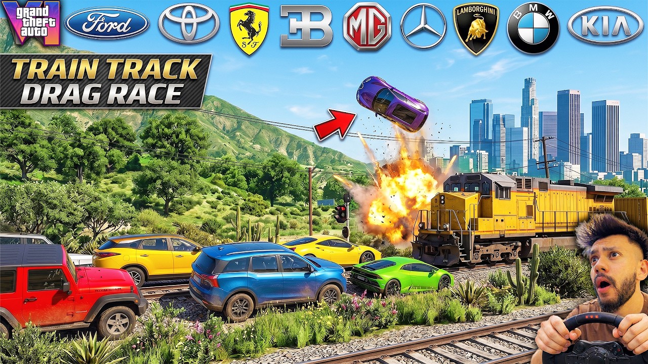 GTA 5 Indian Cars and Super Cars Train track Drag Race GTA 5