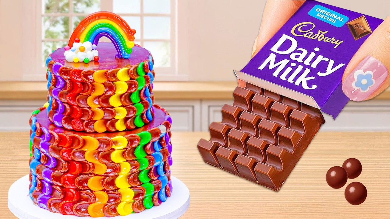 Amazing Mini Rainbow Chocolate DAIRY MILK Cake Decorating 🌈 Tiny Rainbow Cake By DIY Cakes