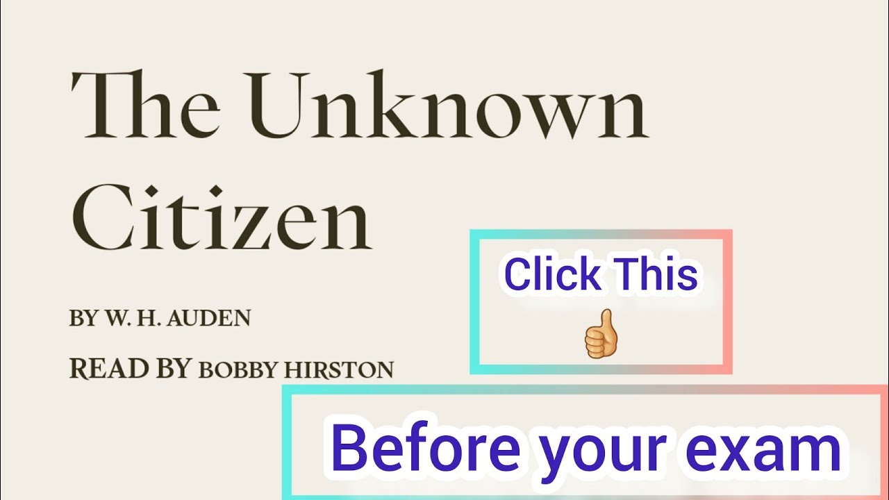 The Unknown Citizen poem summary|| Exam point of view👍
