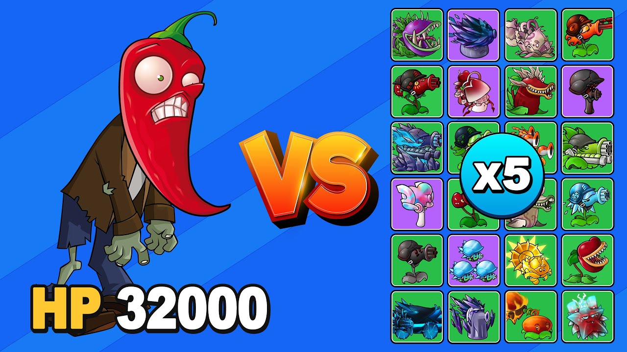 ZOMBI JALAPEÑO (32000 HP) VS TODAS LAS PLANTAS X5 | PvZ Fusion