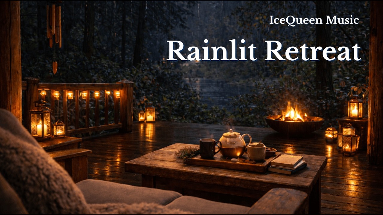 “Rainlit Retreat” ☕ Forest Porch Ambience: Riverside Fire Pit & Lantern Glow