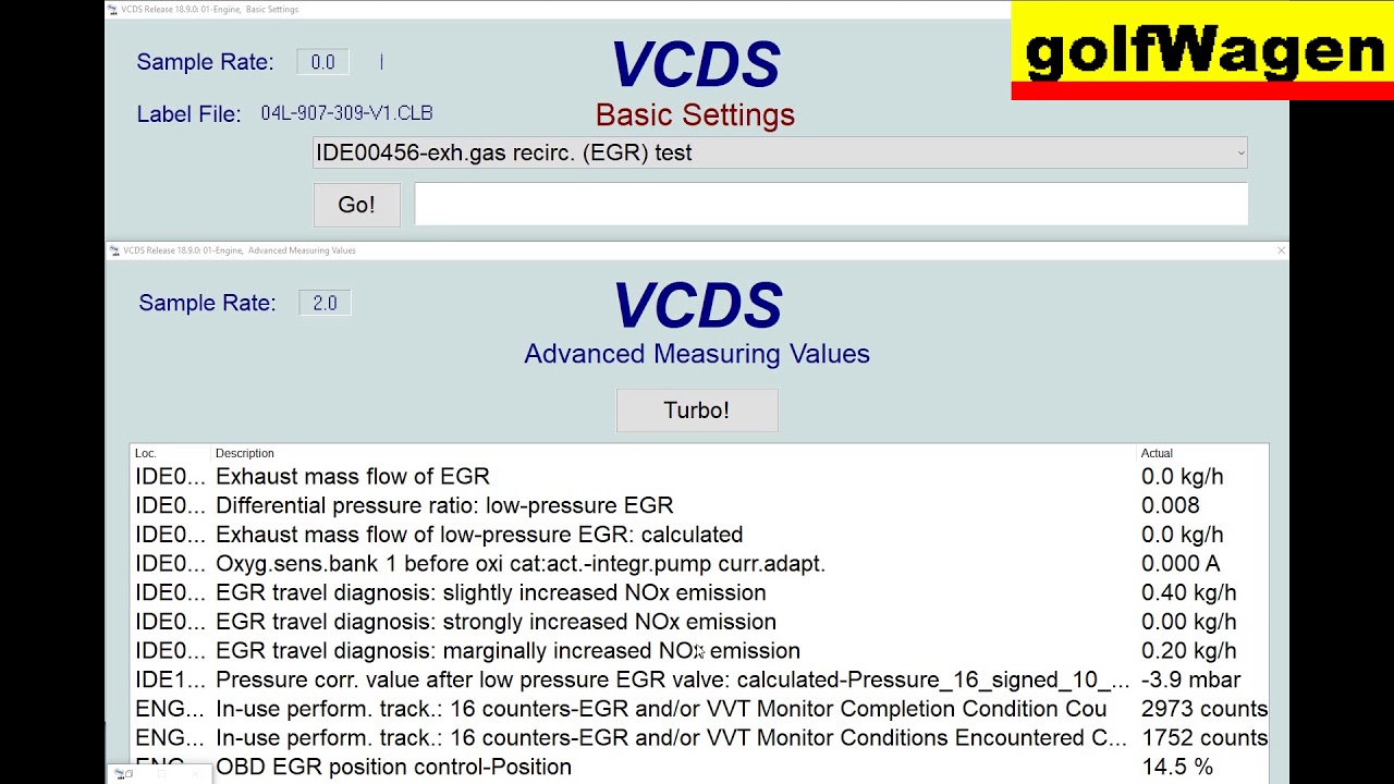 VCDS-VAG EGR test on VW Golf 7