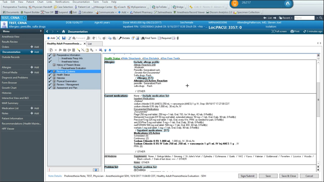 Cerner Anesthesia Training Video 4 Creating Documentation Preanesthesia Evaluation