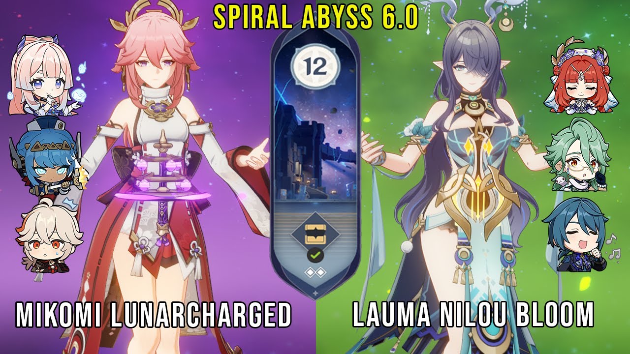 C0 Yae Kokomi Lunar Charged and C0 Lauma Nilou Bloom | Genshin Impact Abyss 6.0 Floor 12 9 Stars