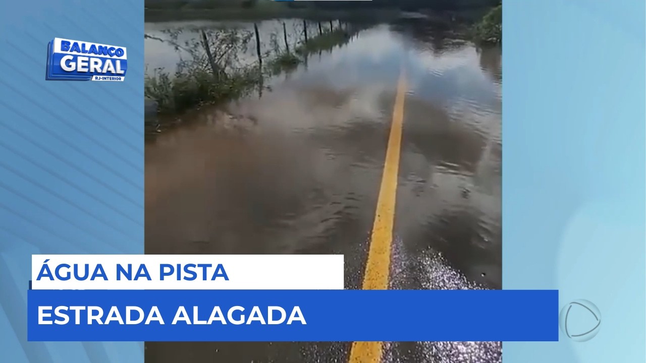 Chuva na serra faz Lagoa de Cima transbordar e alagar estrada