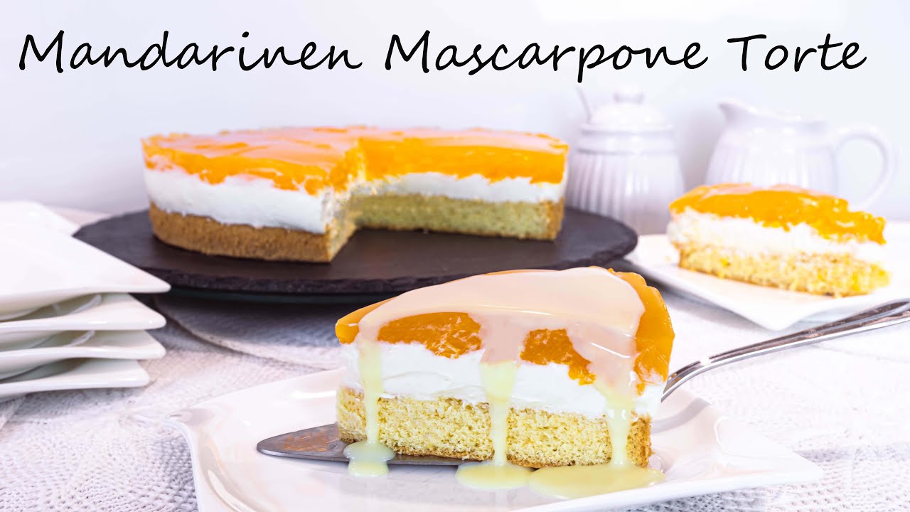 fruchtig cremige Mandarinen Mascarpone Torte mit Schokoladensoße