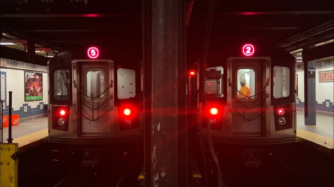 IRT Nostrand Ave Line: R142 (2) and (5) Trains End/Begin Service @ Flatbush Avenue