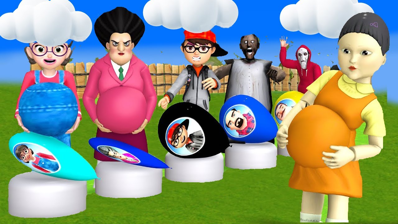 Scary Teacher 3D vs Squid Game Gonggi Shapes vs Hammer Level Max and Nail Challenge Who's Boss