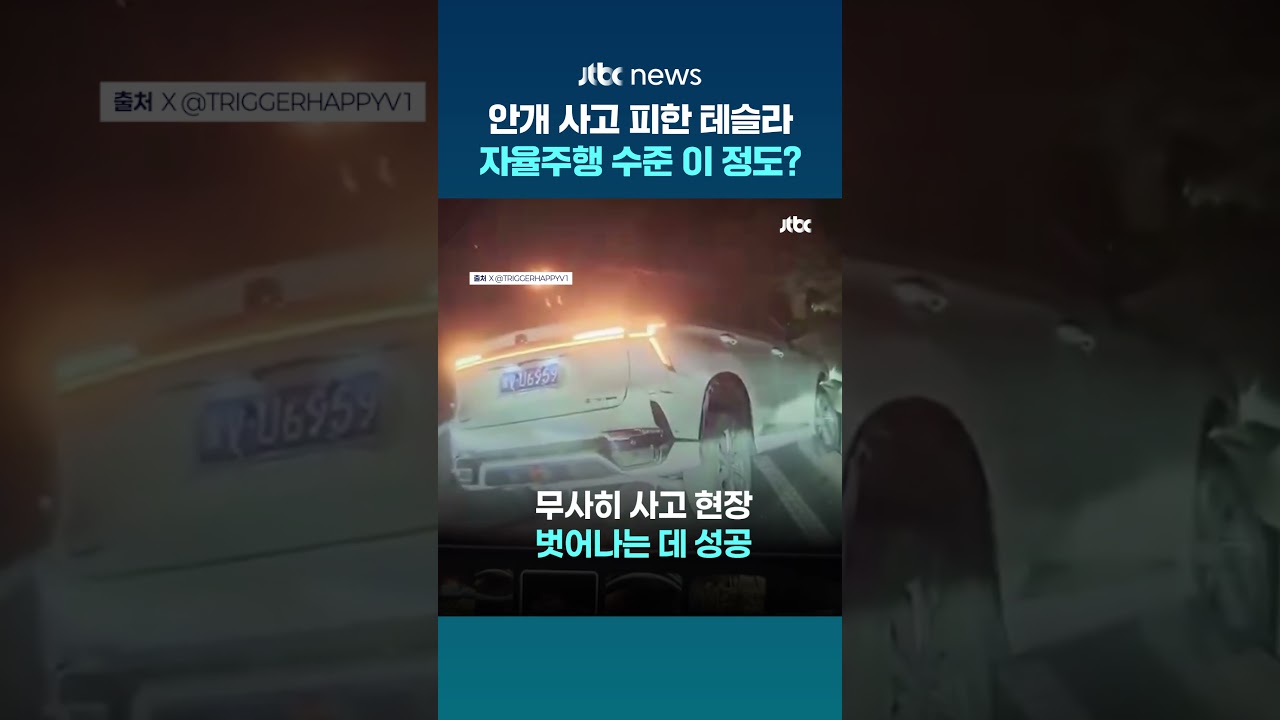 시야 차단된 연기 속 사고 피한 테슬라 '자율주행' #JTBC #Shorts
