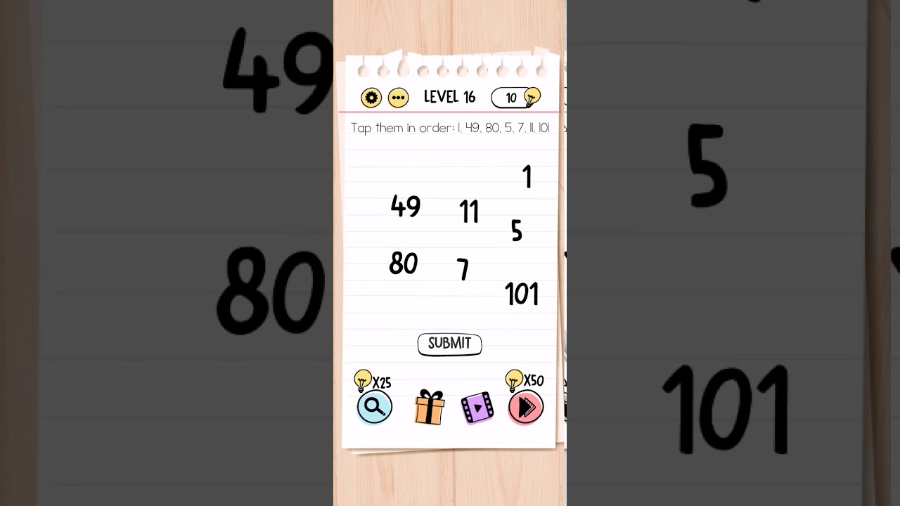Brain test Level 16 tap them in order Walkthrough
