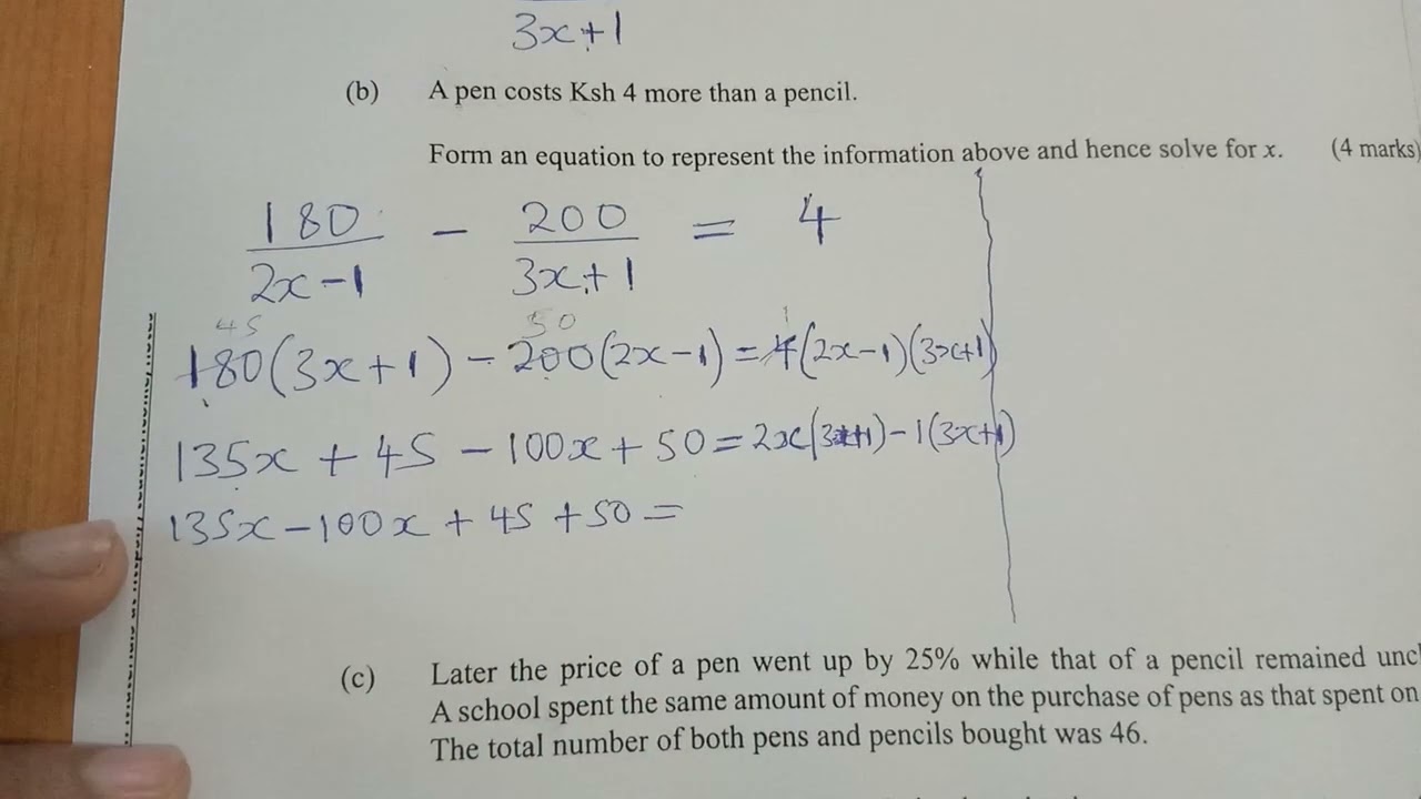 KCSE 2020 - QUADRATIC EQUATIONS