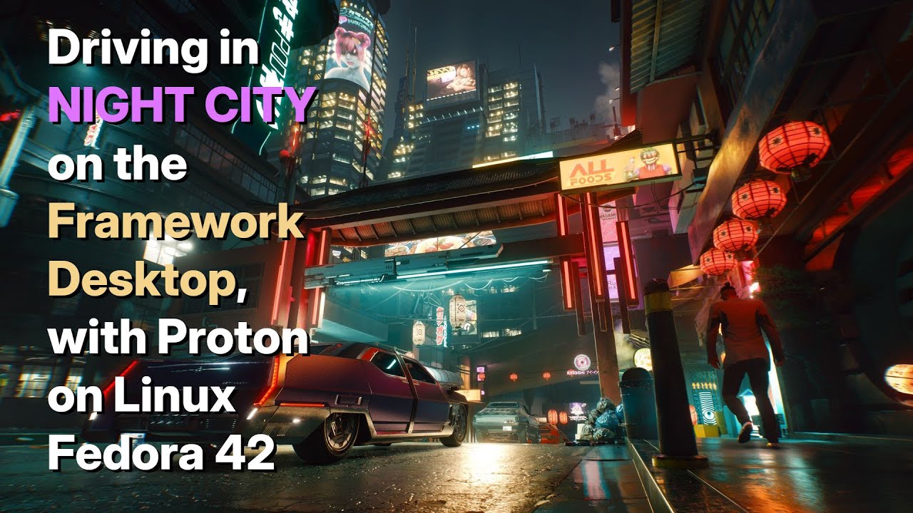 Cyberpunk2077 : Driving in Night City on the Framework Desktop (High Details, Full HD)