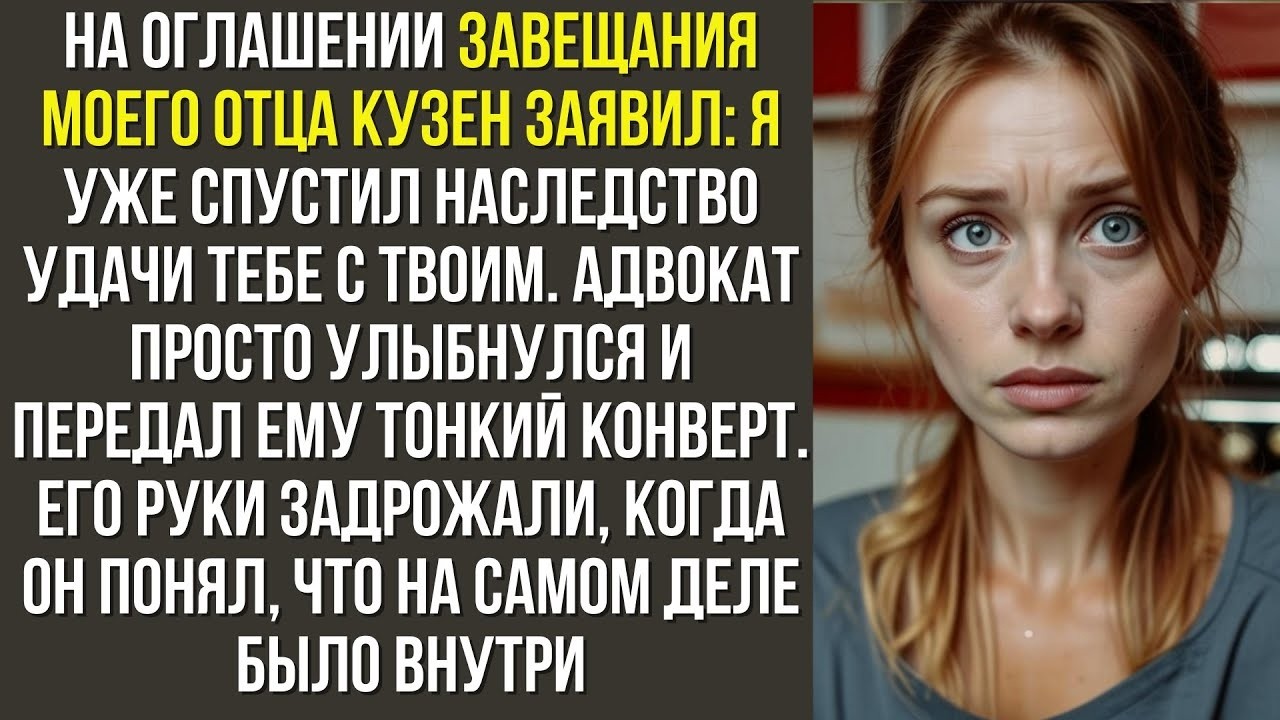 На оглашении завещания моего отца кузен заявил  Я уже спустил наследство — удачи тебе с твоим