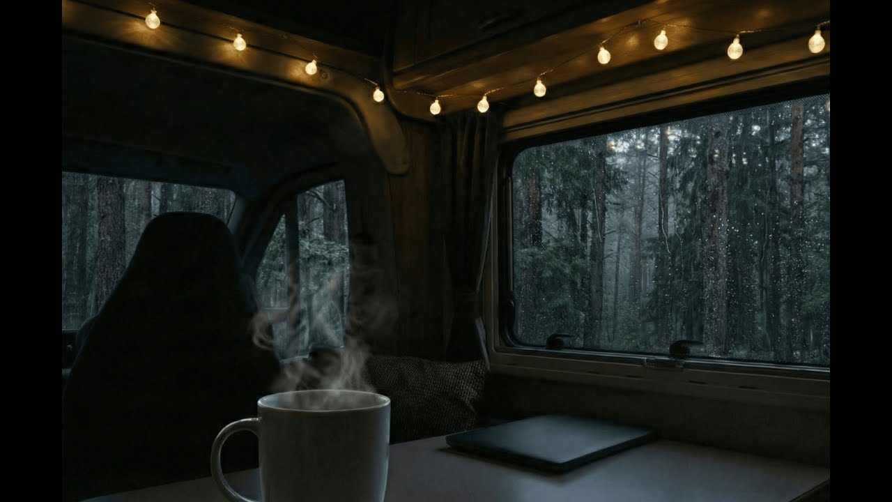 (NO ADS) Rainy Night in a Campervan – Warm, Quiet, and Peaceful | Study | Sleep | Relax
