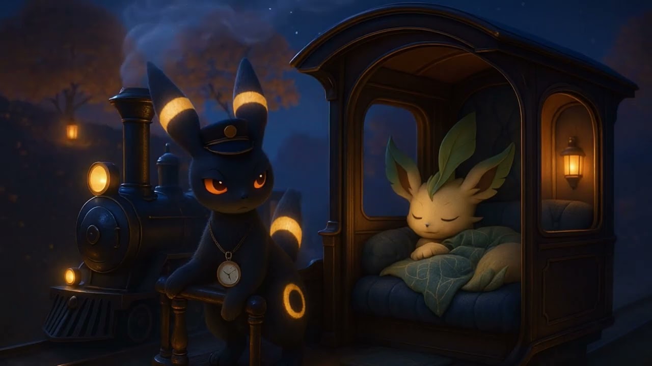 ✨ Eevee Evolutions Night Train Ride with Umbreon and Leafeon 🚂🌙 | Sleep Music for Kids
