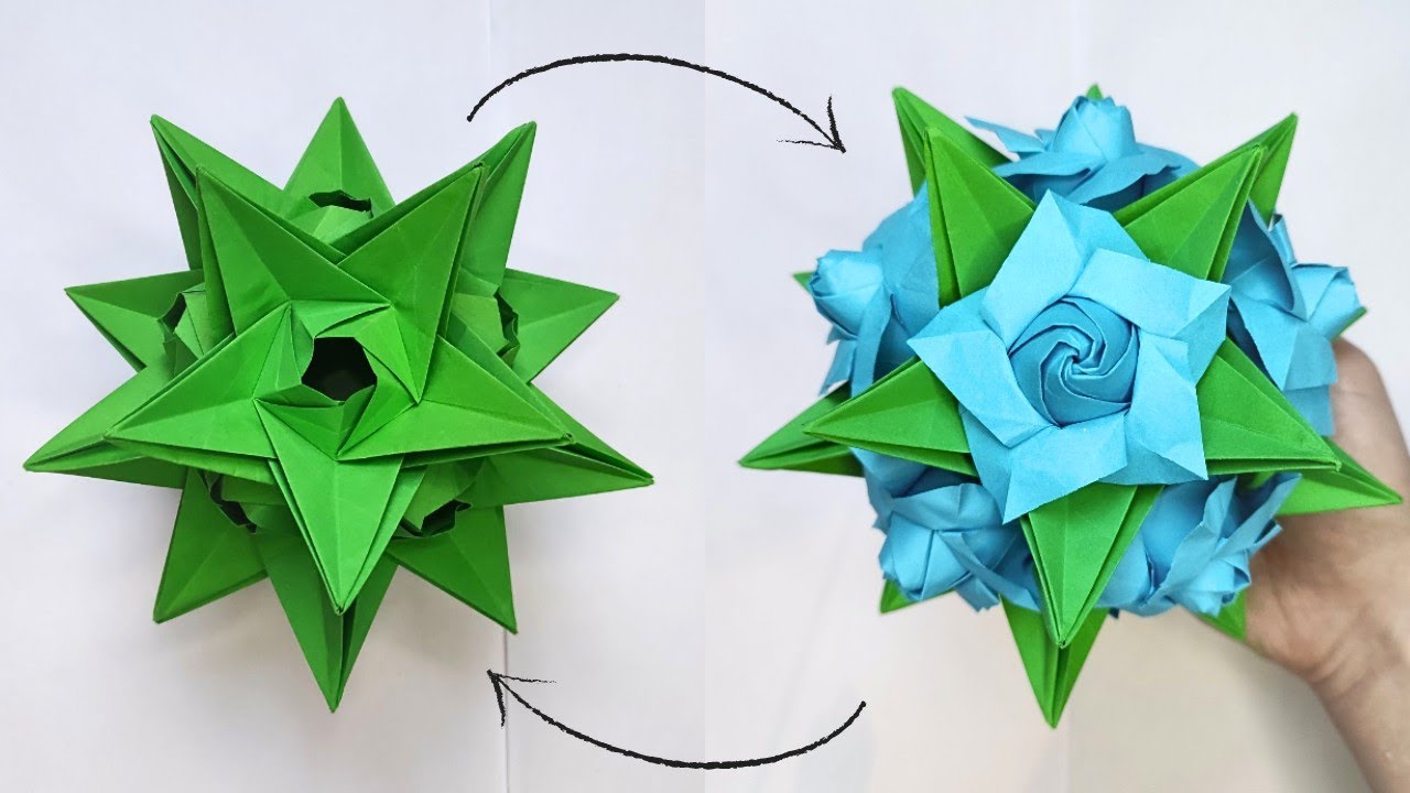 Origami ROSES kusudama 🌹 How to make a paper flower kusudama