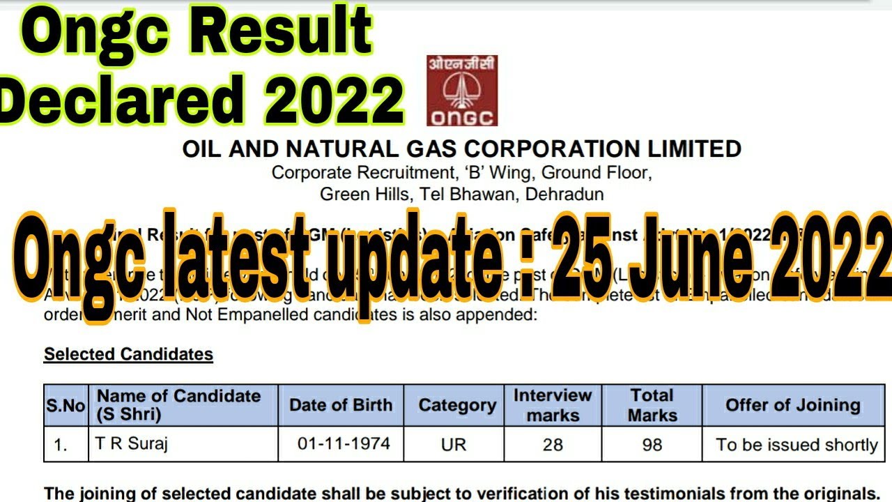 Ongc result declared 2022 | Ongc exam date 2022 | Ongc admit card 2022
