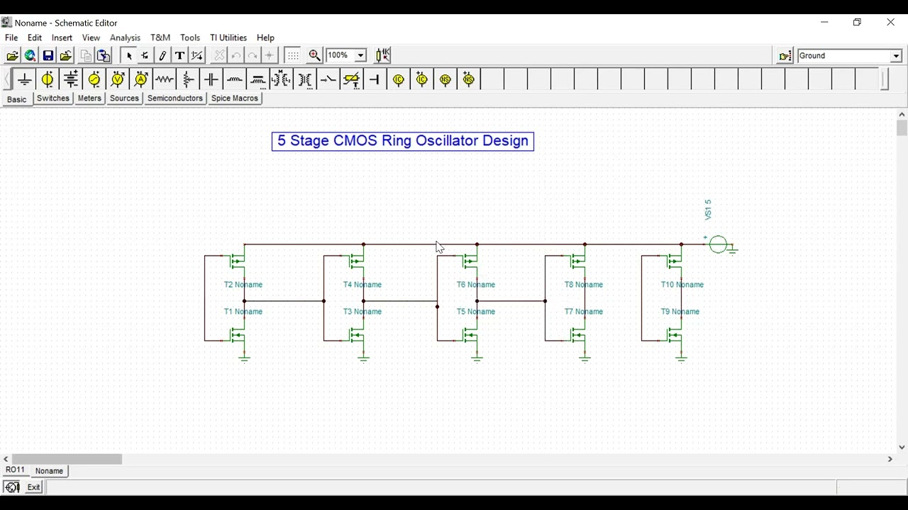 CMOS Ring oscillator Design in TiNA-TI