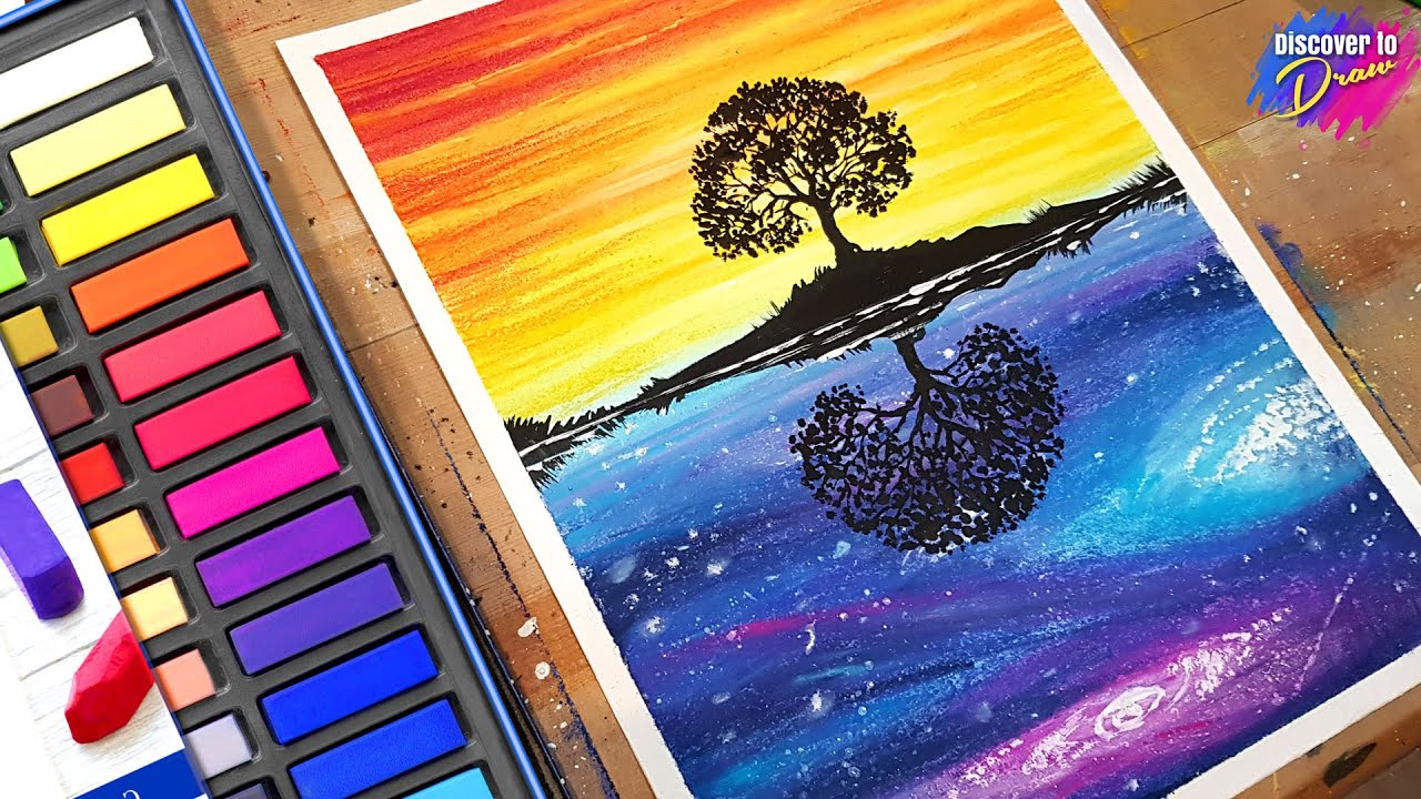 Day and Night scenery drawing for beginners with  Pastels | Simple drawings