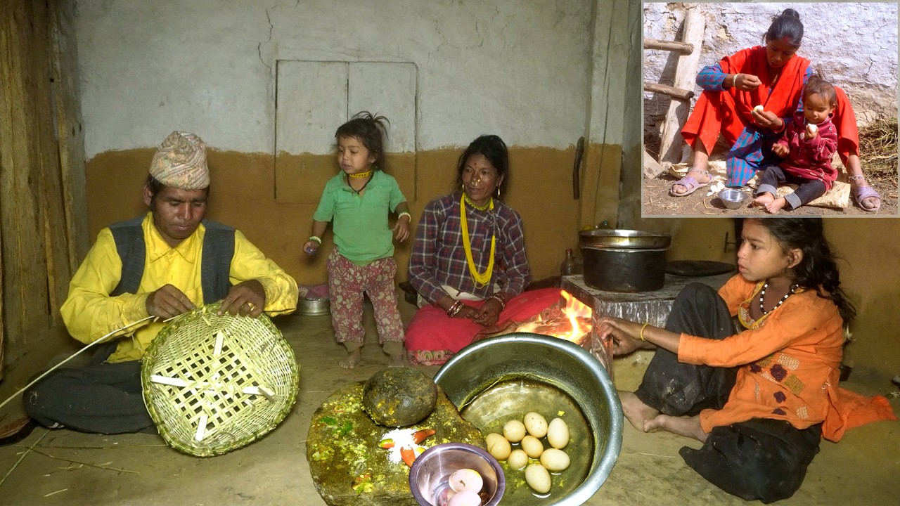 dharme brother's family having  boil local egg together || rural Nepal || life in rural Nepal ||