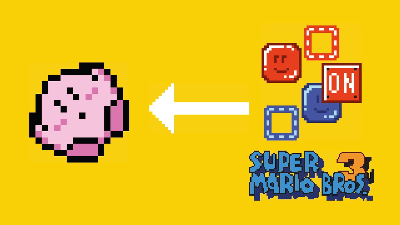 Kirby se pierde y aprende a usar Bloques On-Off en Super Mario Bros. 3