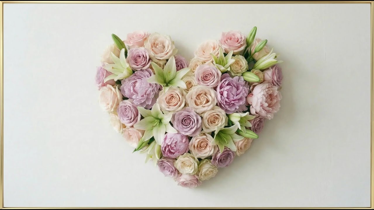 Golden Frame Floral Heart  4H Valentine’s Day Ambient Decor 4k Elegant TV Frame four you TV No Sound