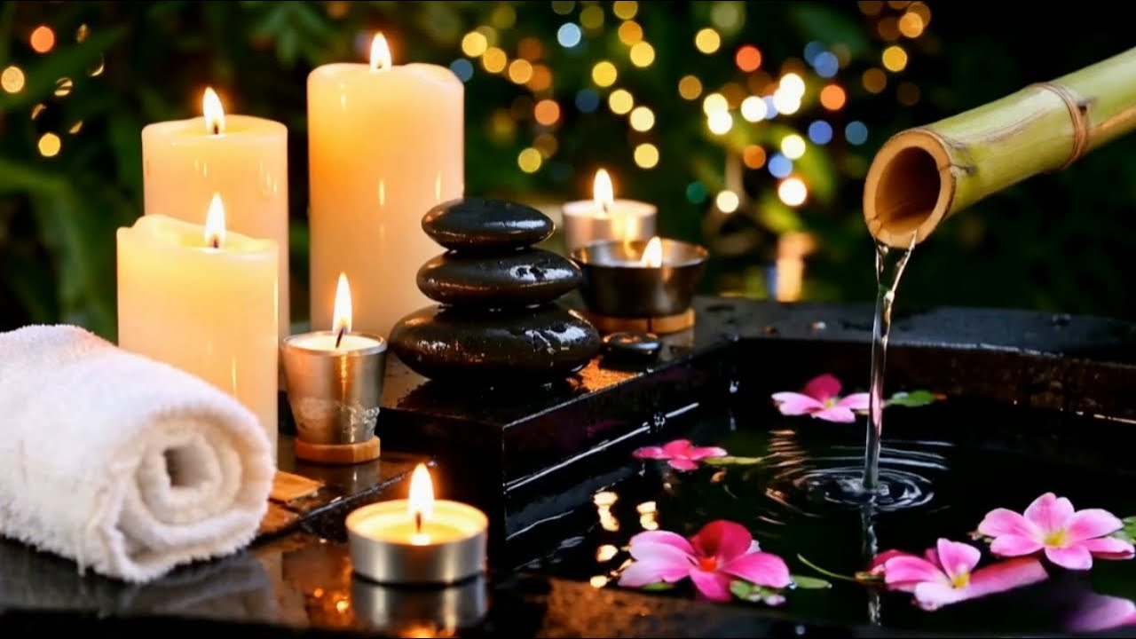 Relaxing Spa Ambience 🌿 Candlelight & Flowing Water for Stress Relief