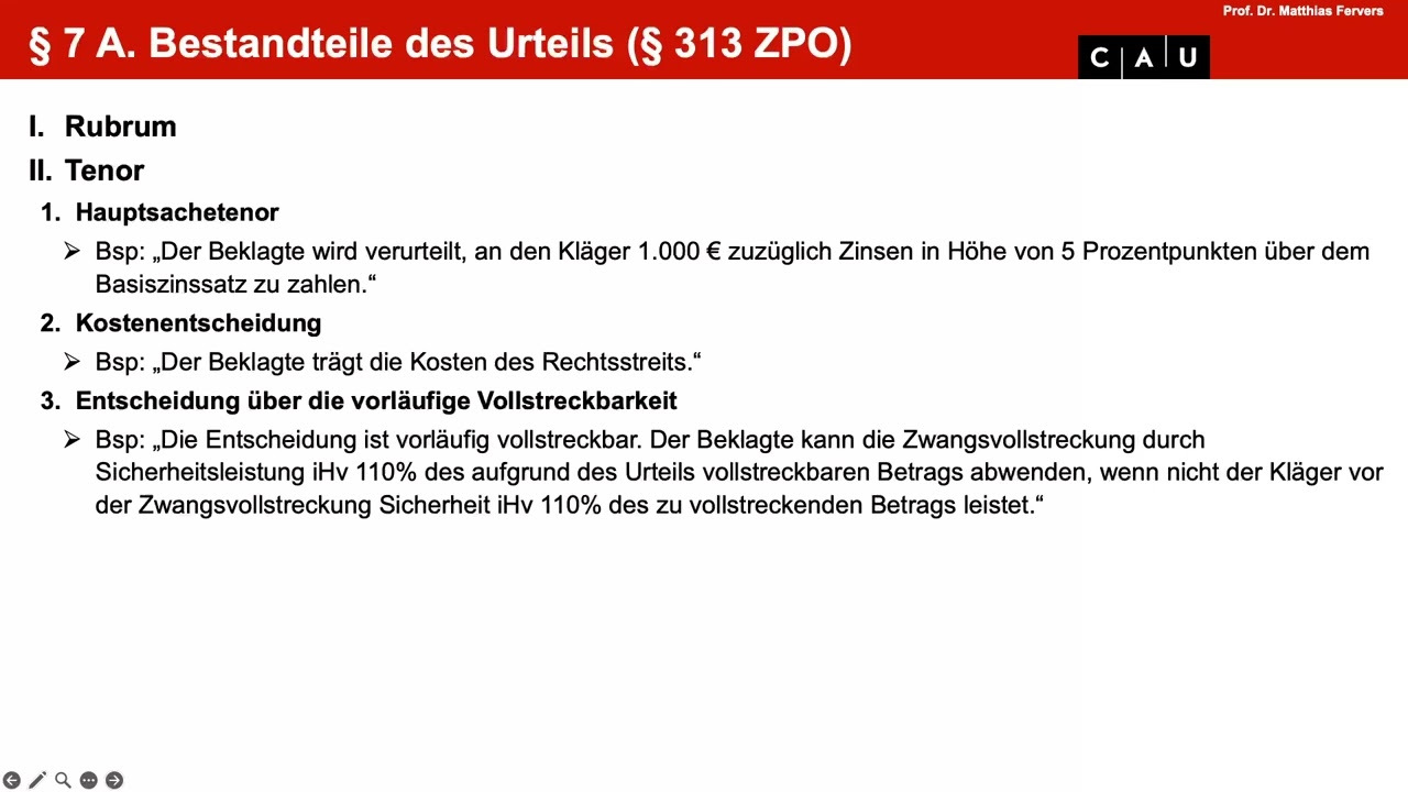 Vertiefung ZPO Erkenntnisverfahren – Folge 13 (Bestandteile des Urteils; Hauptsachetenor)