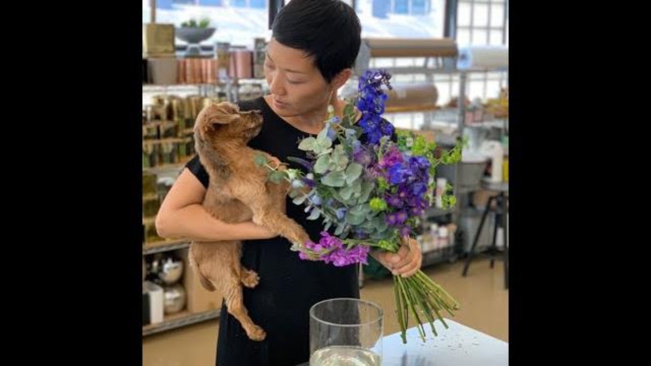 How to make a Hand Tied Bouquet with Blue and Purple Flowers