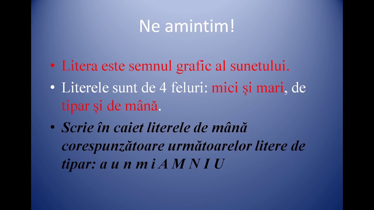 Recapitulare clasa I- literele a, m, u, n, i