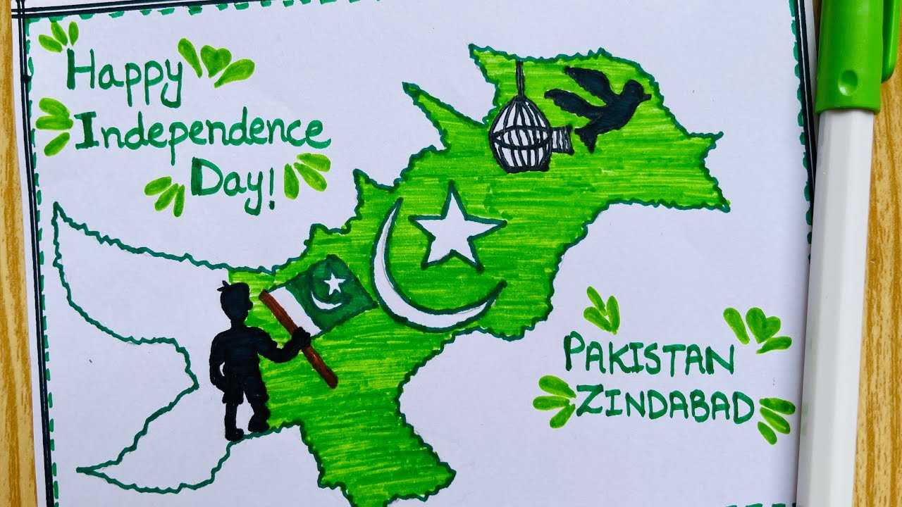 Happy Independence Day Poster Making | Map of Pakistan | 14 August Drawing Easy | Diy | Art 