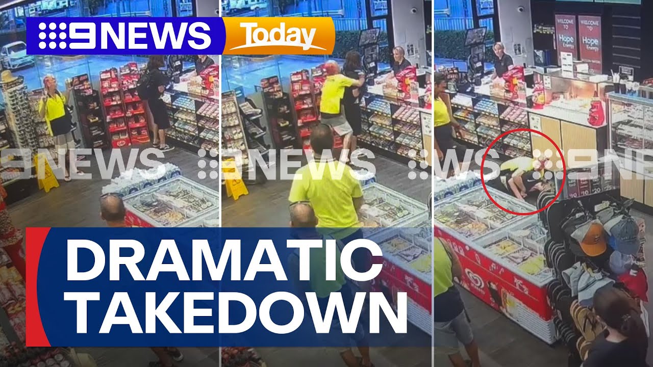 Hero tradie tackles man during alleged attempted robbery | 9 News Australia