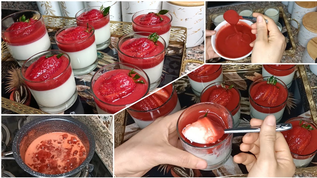 تحلية باناكوتا بالفراولة لذيذة وكريمية😋 وسريعة التحضير
