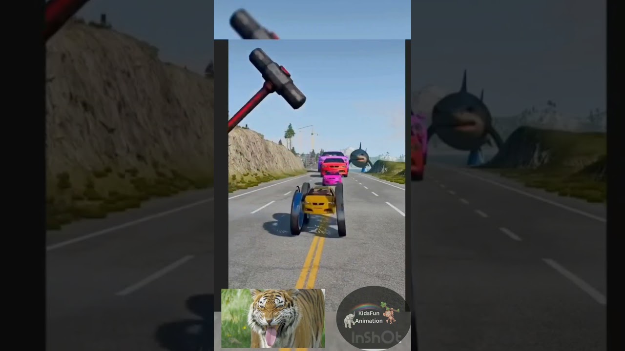 Color Cars Crushing Hammer Challenge | Funny Kids Car Road Game | 