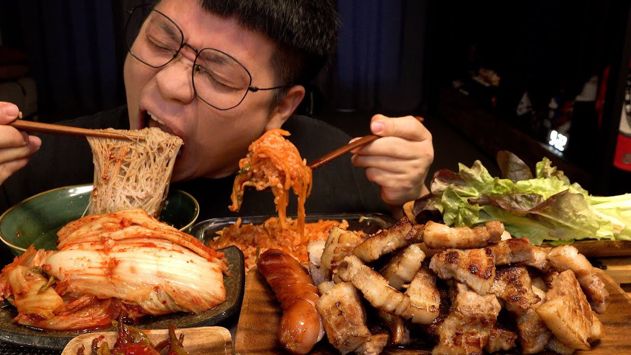 짚불에초벌한 삼겹살 칼집넣어서 생채비빔밥에 슥 대박 레전드 먹방 raw vegetable bibimbap eatingshow realsound koreanfood Mukbang a
