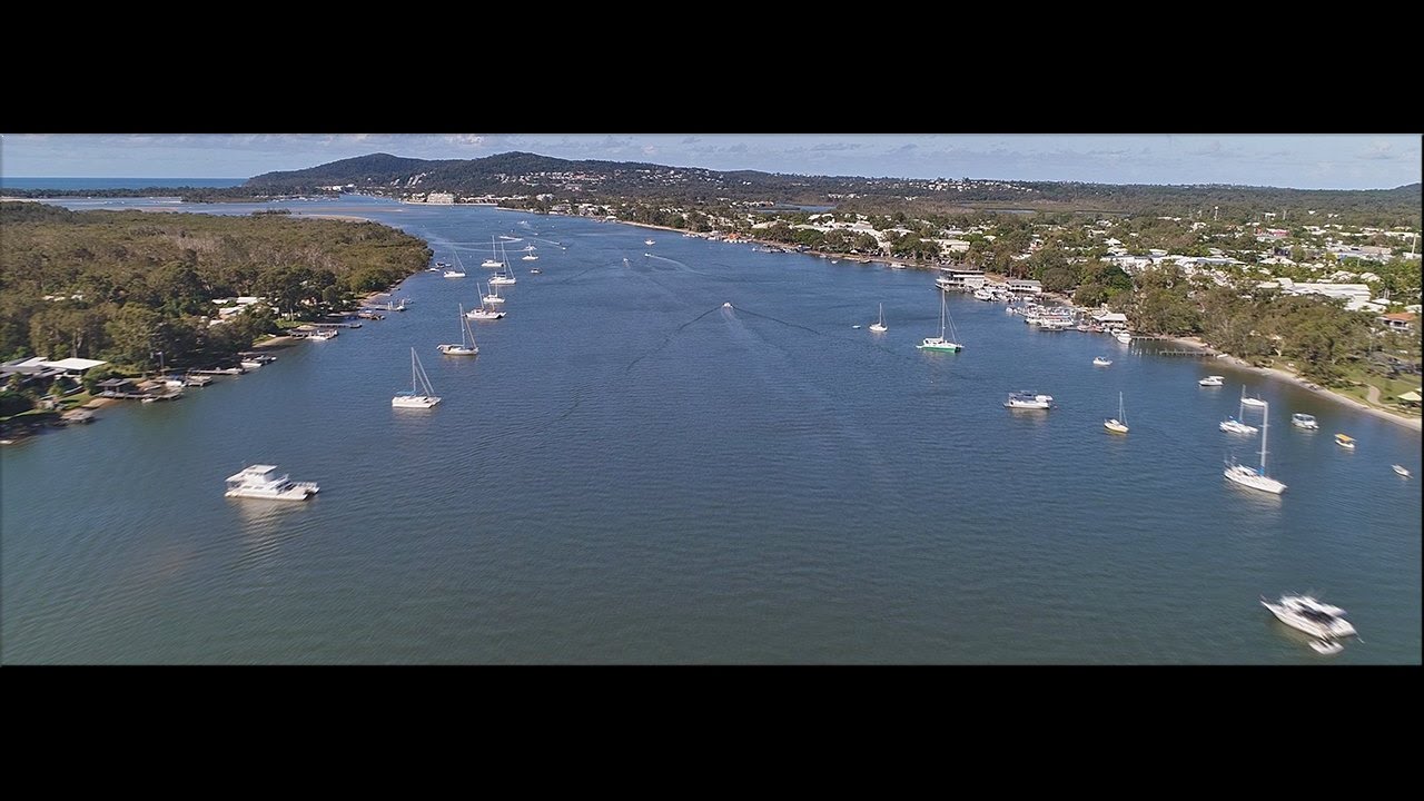 Panoramic aerial drone flight from Tewantin to the river mouth. Sunday April 23, 2017.