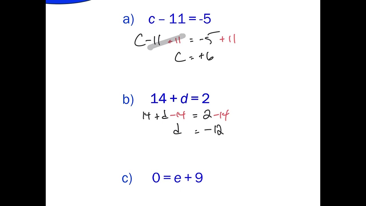 Solving 1-Step Equations Adding/Subtracting Symbolically