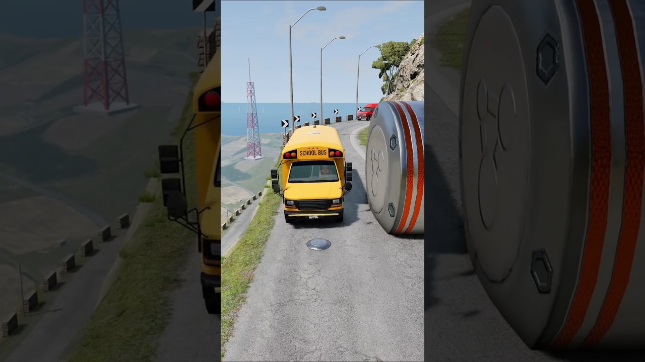 Cars & School Bus vs Giant Pit Hydraulic Crash | BeamNG.drive