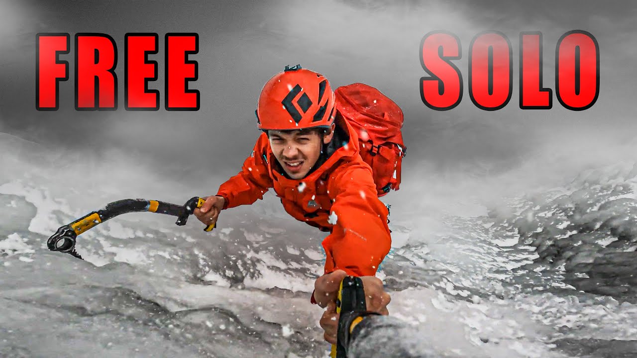 Free Solo Ice Climbing Before a Snowstorm