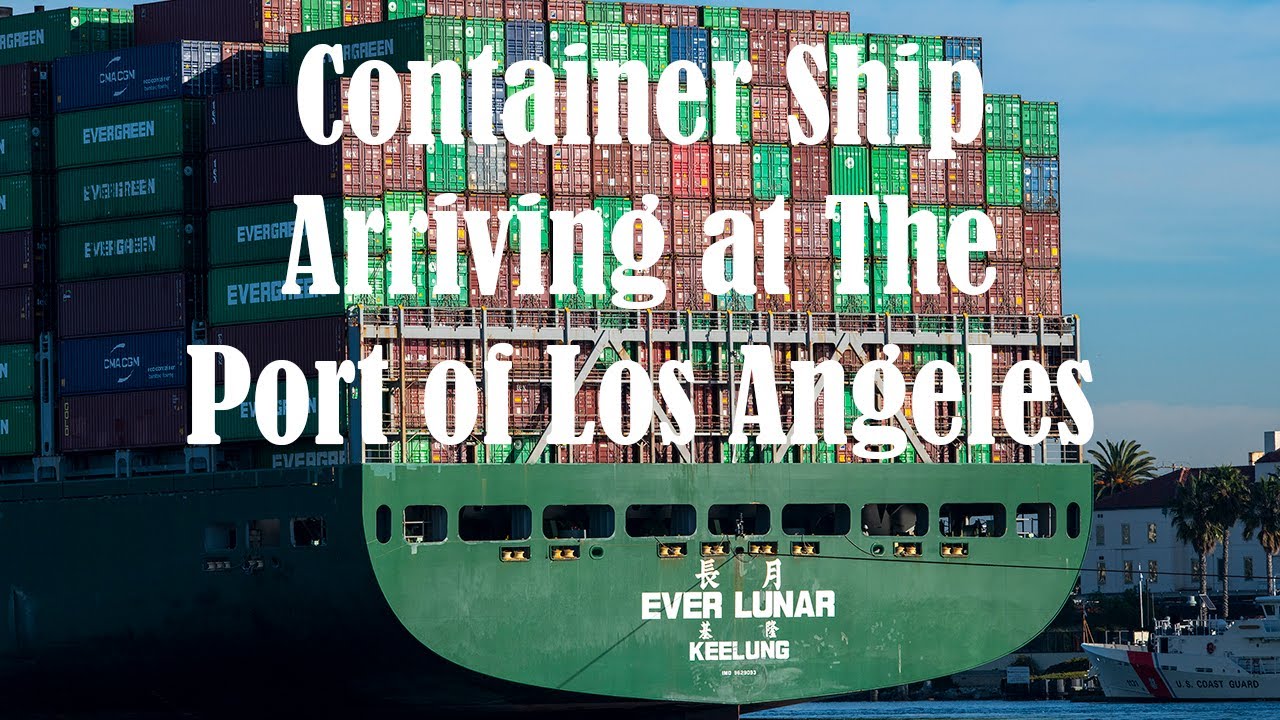 Evergreen Container Ship EVER LUNAR arriving at the Port of Los Angeles (Port of LA)